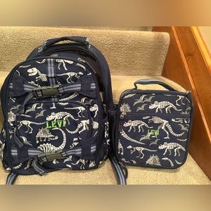 Pottery Barn Kids Dinosaur book bag and lunch box.